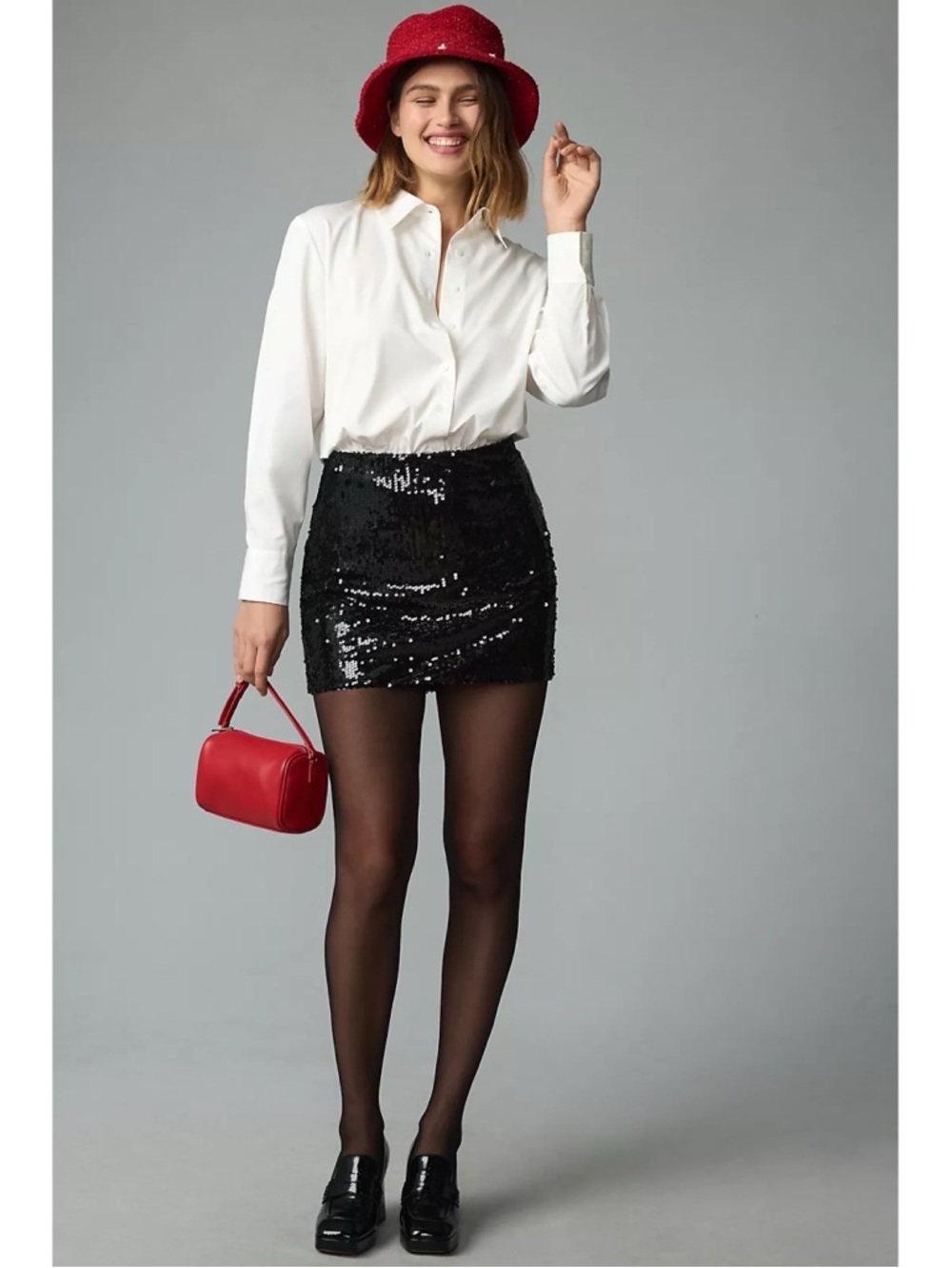 NWT Anthropologie Mare Mare Buttondown Sequin Twofer Mini Dress Black White XS